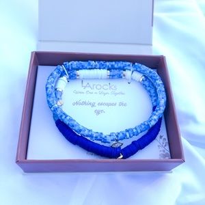 🧿🆕 LA ROCKS Evil Eye blue & white Beaded Charm Stretch Bracelets